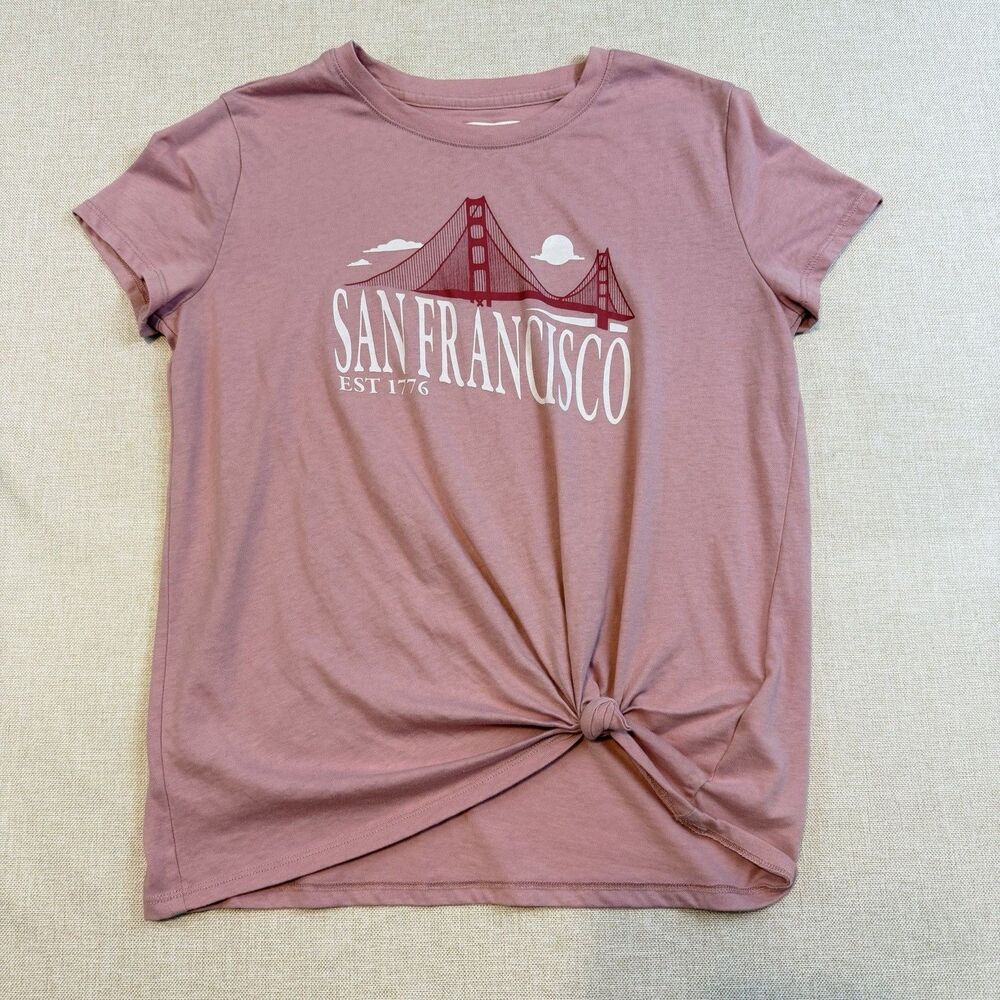 Abercrombie Kids Girls 13/14 San Francisco Golden Gate Bridge Pink Graphic Tee